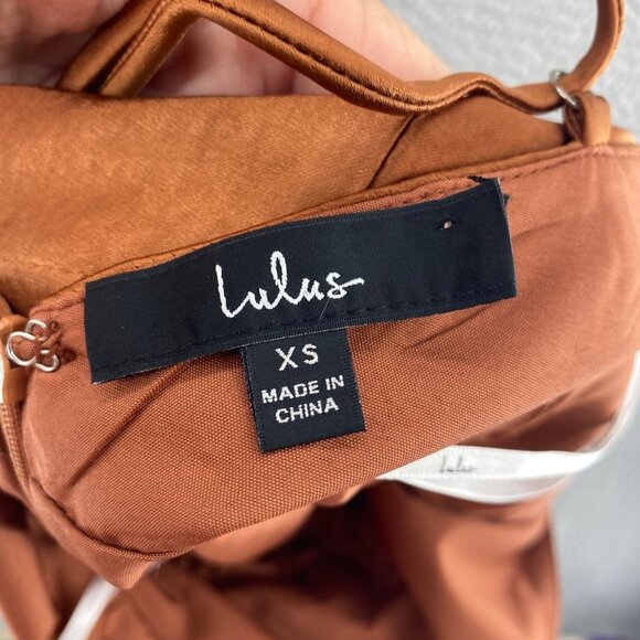 Lulus Dress Women Extra Small Hot Night Out Bronze Satin Surplice Faux Wrap Mini - Picture 6 of 11